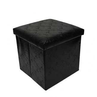 Folding Storage Ottoman Foot Rest & Stool - Black