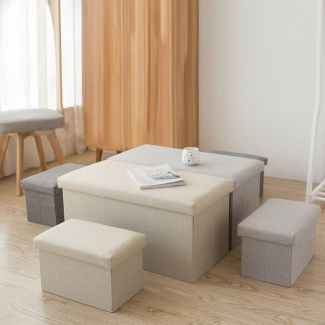 Folding Storage Ottoman Foot Rest & Stool Cream with Anti-Slip Mats and 660lbs Capacity Price in Pakistan | LAPTAB