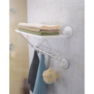One Layer Towel Shelf With Hooks - Magic Suction Cup