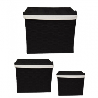 Pack Of 3 Flip Interwoven Strapping Laundry Baskets - Black