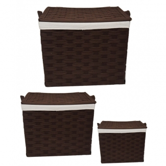 Pack of 3 Brown Flip Interwoven Strapping Laundry Baskets with Lined Compartments and Cut Out Handles Price in Pakistan | LAPTAB