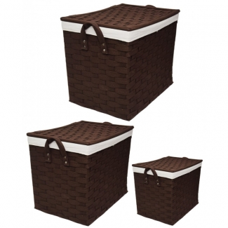 Pack Of 3 Flip Interwoven Strapping Laundry Baskets - Brown