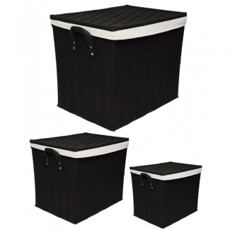 Pack of 3 Brown Flip Interwoven Strapping Laundry Baskets with Lined Compartments and Cut Out Handles Price in Pakistan | LAPTAB