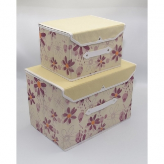 Non-Woven Foldable Storage Box Square Basket Bin With Lid - 2 Pack