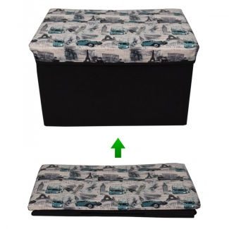 Foldable Storage Stool Seat Suede Cube Ottoman Bench-blue
