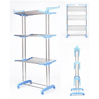 Three Layer Cloth Rack with Stainless Steel Rods and 360-Degree Chrome Hook for Small Spaces Price in Pakistan | LAPTAB