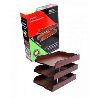 Wooden 2-Layer Document Plate for Office and Home, Fits A4 and Foolscap Papers