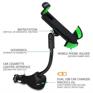 Car Charger Holder Cradle Mount with 2 USB Ports and Flexible Gooseneck for Smartphones Price in Pakistan | LAPTAB