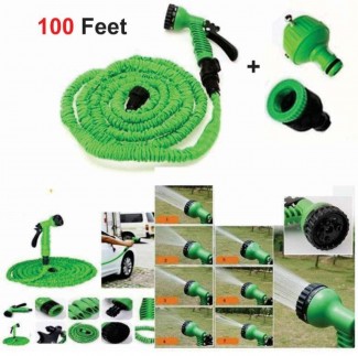 Magic Hose Pipe 100 Feet - Expandable, Tangle-Free Garden Hose with 7-Function Spray Nozzle and Quick Connectors