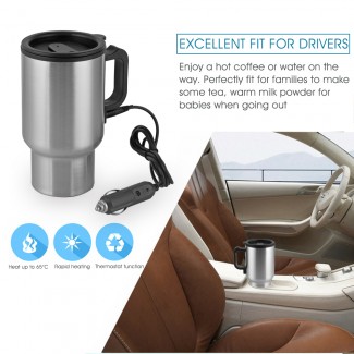 Heated Stainless Steel Car Coffee Mug with 12V Charger, USB, and No-Spill Lid Price in Pakistan | LAPTAB