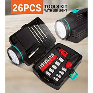 26Pcs Maintenance Multi Tool Kit with LED Emergency Light for Repairs