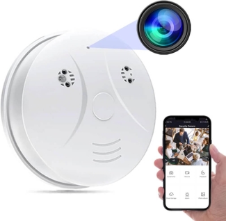 Mini WiFi Camera Hidden in Smoke Detector, Battery and Plug Powered, Micro SD Recording