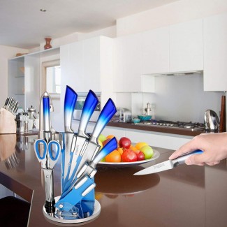 8-Piece Steel Cutlery Knife Set + acrylic Rotating Stand