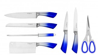 8-Piece Stainless Steel Kitchen Knife Set with Sharpener, Scissors, and Acrylic Rotating Stand Price in Pakistan | LAPTAB