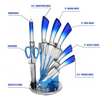 8-Piece Stainless Steel Kitchen Knife Set with Sharpener, Scissors, and Acrylic Rotating Stand Price in Pakistan | LAPTAB