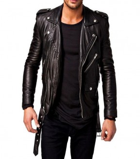 Mens Slim Fit Motor bike Leather Jacket MB1