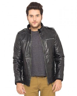 Black Leather Slim Fit Jacket for Men