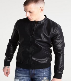 Men's Slim Fit Pu Black Leather Jacket A3