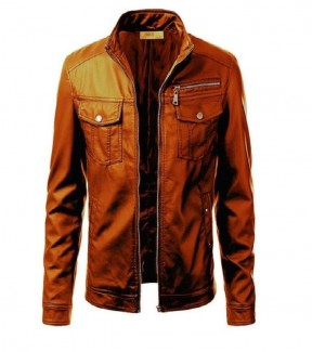 Men's Slim Fit Mustered Pu Leather jacket MF6