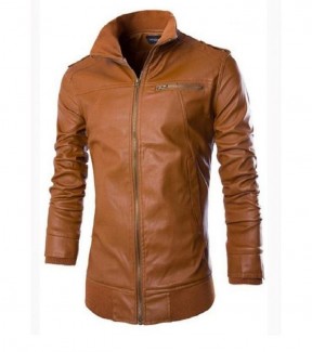 Brown Fit Leather Jacket For Men - C66