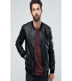 Men's Slim Fit Pu Leather Jacket M 1