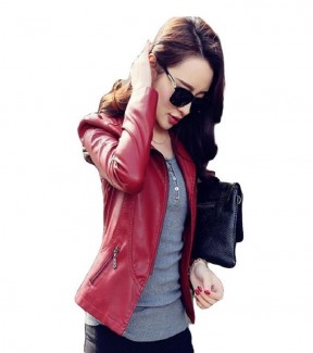 Women Slim Fit Pu Leather Jacket Mg92
