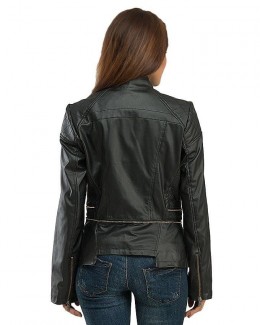 Black Slim Fit Women's PU Leather Jacket with Polyester Lining and YKK Zipper Price in Pakistan | LAPTAB