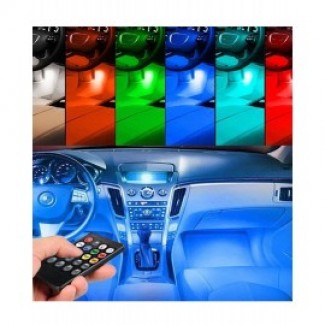 4-Piece 8 Color RGB LED Car Interior Lighting Kit with Wireless IR and Music Control Price in Pakistan | LAPTAB