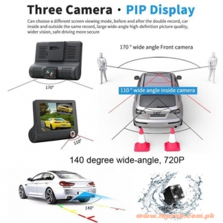 WDR Dashcam 3 Camera Lens Car DVR Full HD 1080P with Infrared Night Vision and Built-In Stereo Price in Pakistan | LAPTAB