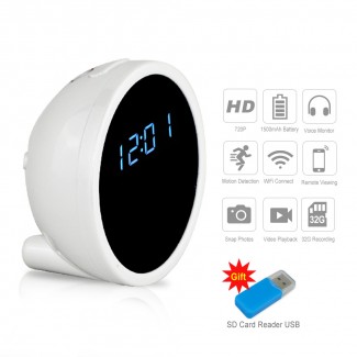 Mini Rechargeable Clock with WiFi Hidden Camera, HD 1080P, Alarm, Snooze, and Voice Time Broadcast Price in Pakistan | LAPTAB