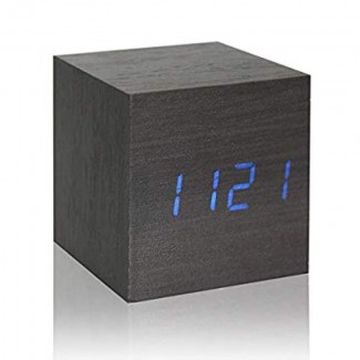Wooden Thermometer Digital LED Alarm Clock with light, Voice