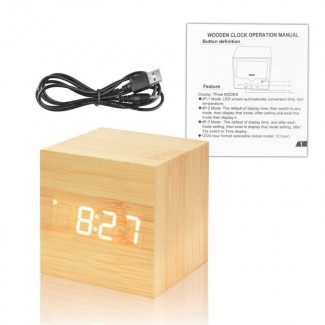 Wooden Digital LED Alarm Clock with Thermometer, Date, Voice Control, and Light Price in Pakistan | LAPTAB
