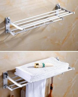 Aluminum Folding Double Bar Wall-Mounted Bathroom Rack with 7 Moveable Hooks Price in Pakistan | LAPTAB
