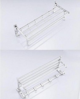 Aluminum Folding Double Bar Wall-Mounted Bathroom Rack with 7 Moveable Hooks Price in Pakistan | LAPTAB