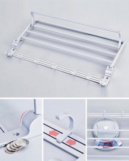 Aluminum Folding Double Bar Wall-Mounted Bathroom Rack with 7 Moveable Hooks Price in Pakistan | LAPTAB