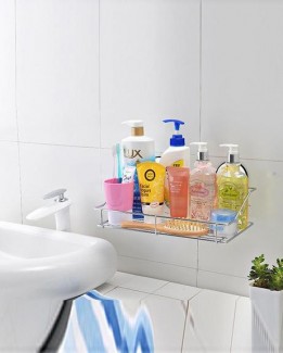 Bathroom Kitchen Chrome Shelves Rack With Magic Suction Cups