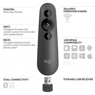 Logitech Presenter Wireless Bluetooth R500, 20m Range, USB/Bluetooth, Black Price in Pakistan | LAPTAB