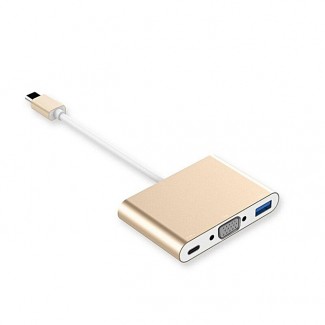 Type C to 1080p VGA, USB 3.0, and Type-C Adapter with Charging Support - Gold Price in Pakistan | LAPTAB
