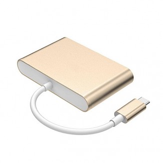 Type C to 1080p VGA, USB 3.0, and Type-C Adapter with Charging Support - Gold Price in Pakistan | LAPTAB