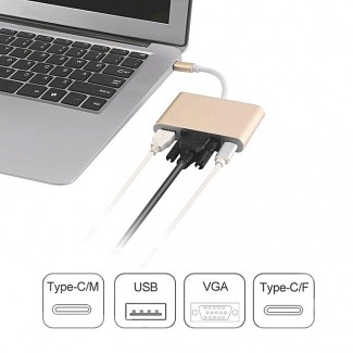 Type C to 1080p VGA, USB 3.0, and Type-C Adapter with Charging Support - Gold Price in Pakistan | LAPTAB