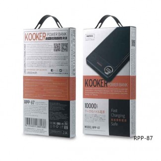 Remax Kooker Powerbank 10000mAh RPP-87 Black with LED Display and Safety Protection Price in Pakistan | LAPTAB