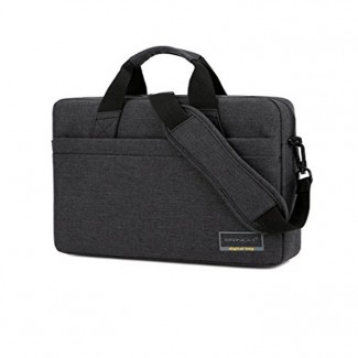Brinch Laptop Shoulder Bag 228 Black with Padded Sleeve, Multiple Pockets, and Trolley Strap