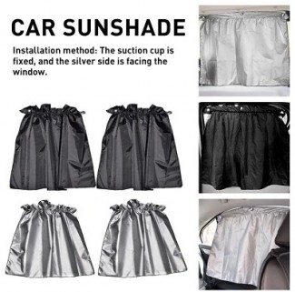 Car Sunshade Curtain with Sucker Fixing, Silver Coating Cloth for All Vehicles