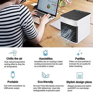Arctic Personal Air Cooler White - Cools, Humidifies, Purifies, 8-Hour Tank, LED Light Price in Pakistan | LAPTAB