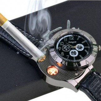 Digital USB Lighter Watch Novelty Windproof - Black