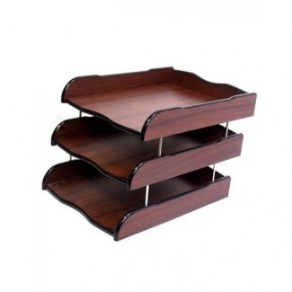 Wooden 3-Layer Document Plate for Office and Home, Fits A4 and Foolscap Papers