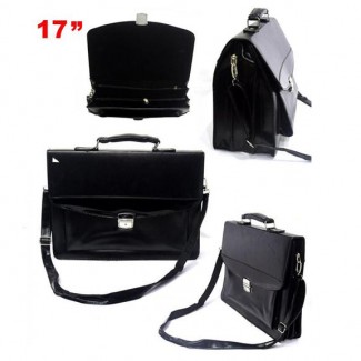 Leatherette Laptop Bag Black with Padded Compartment, Front Pocket, and Adjustable Straps