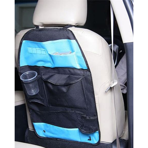 Car Back Seat Multi Pockets Organizer in Blue Black, Foldable with Large Storage