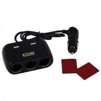 Universal In Car USB Charger with Three Power Sockets, Black Plastic Price in Pakistan | LAPTAB