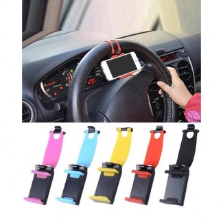 Pack of 2 Universal Car Steering Wheel Mobile Holders, Plastic, 65-70mm, Multicolor